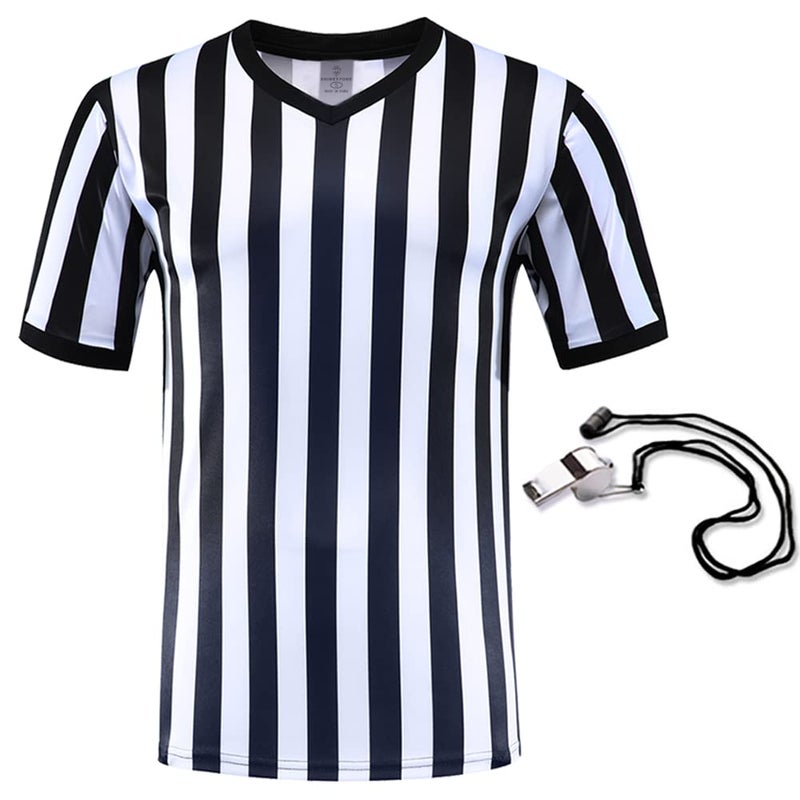 Shinestone Referee Shirt, Referee Costume Shirt for Womens and Mens, V Neck Referee Umpire Shirt Jersey for Football, Soccer and Sports for Christmas (Large) - Image 1